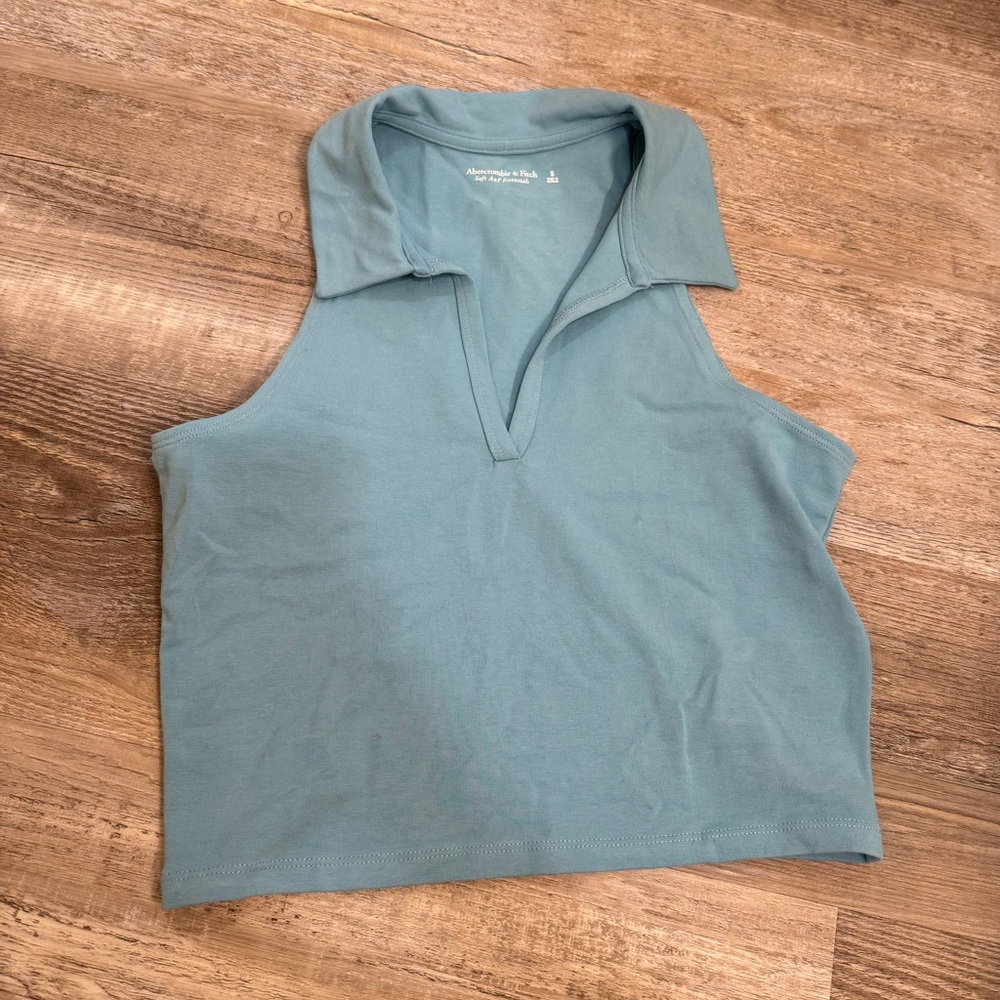 Teal Cropped Athletic Polo Tank